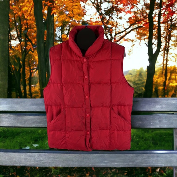 Lands End Red Down Fill Snap-Up Puffer Vest Jacket - Size Medium - Picture 1 of 9